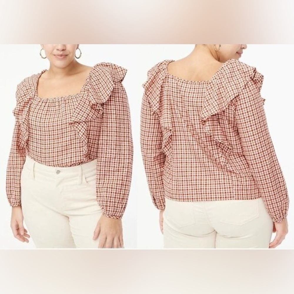 NWT J. Crew Flannel Squareneck Ruffle Top Blouse Sz XXL